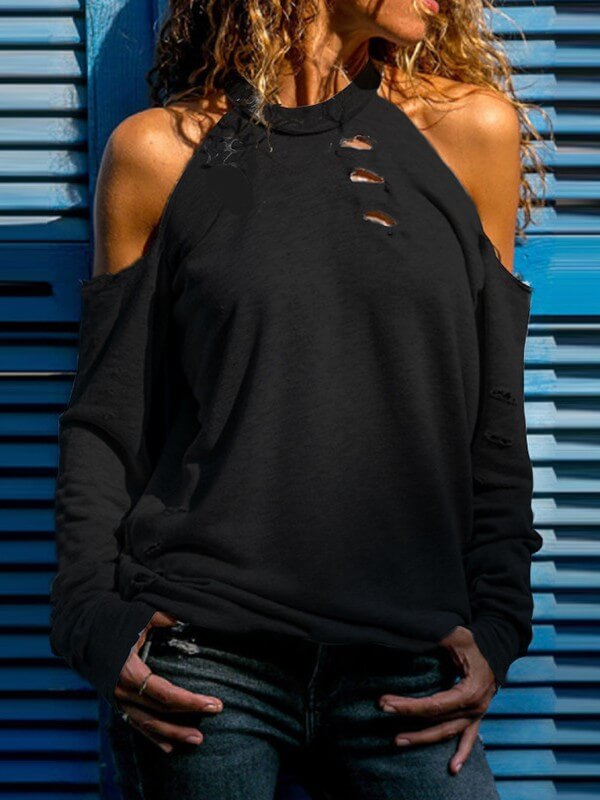 Women Solid Cold Shoulder T-Shirt