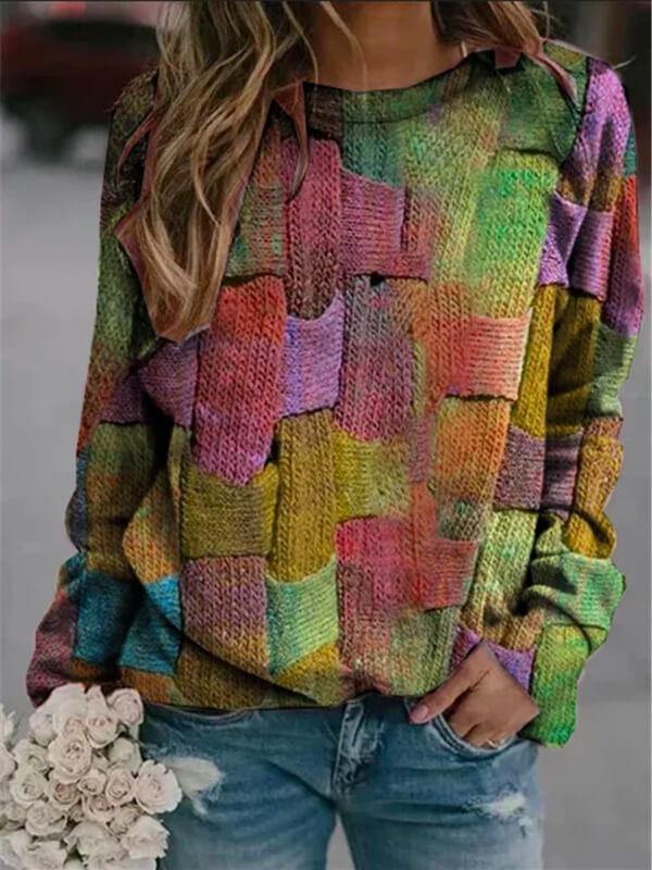 Women Casual Long Sleeve Vintage Abstract  Sweatshirt - CHALIER