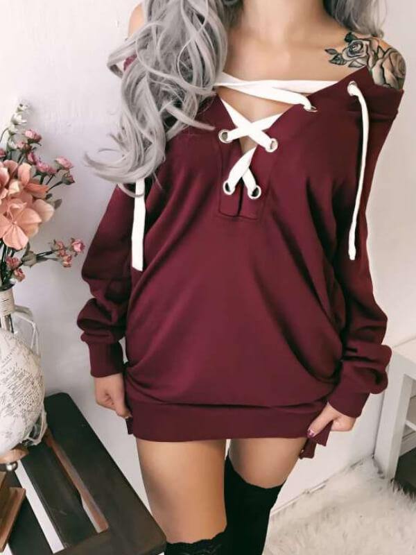 Women's Tie Front Long Sleeve Sweatshirt - CHALIER
