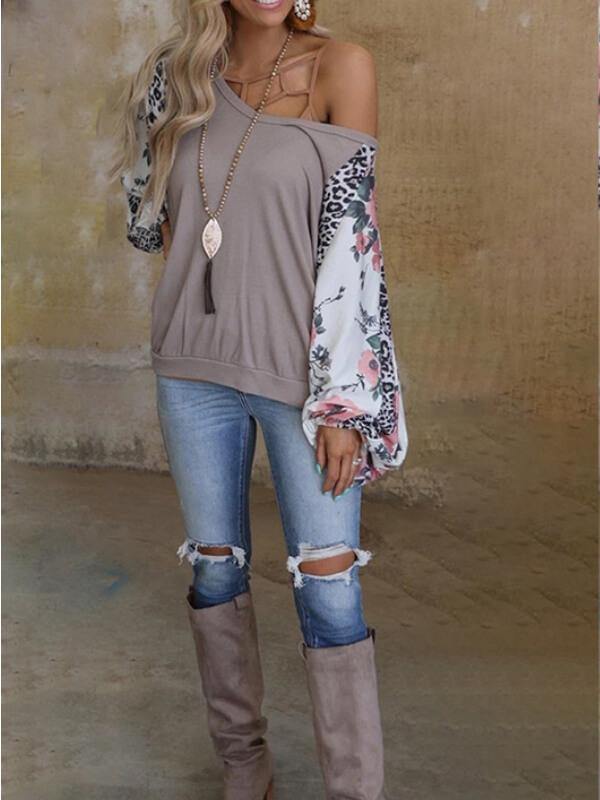 Women Floral Printed Stitch Casual Long Sleeve T-Shirt&Top - CHALIER