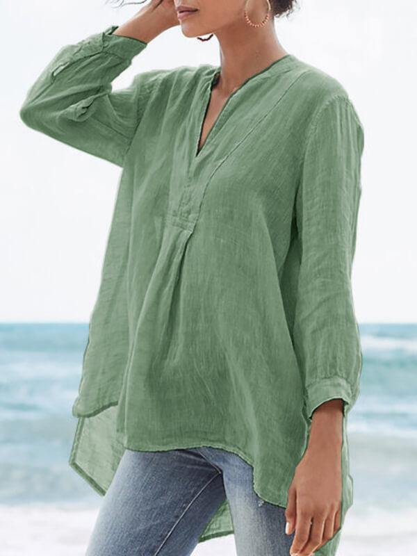 Ladies Thin Cotton And Linen 9-Point Sleeve Shirt - CHALIER