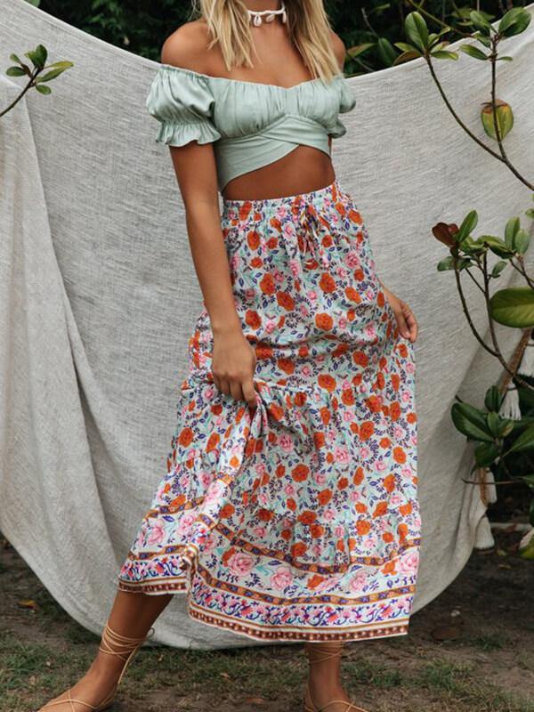 Ladies Puff Sleeve Back Tie Crop Top - CHALIER