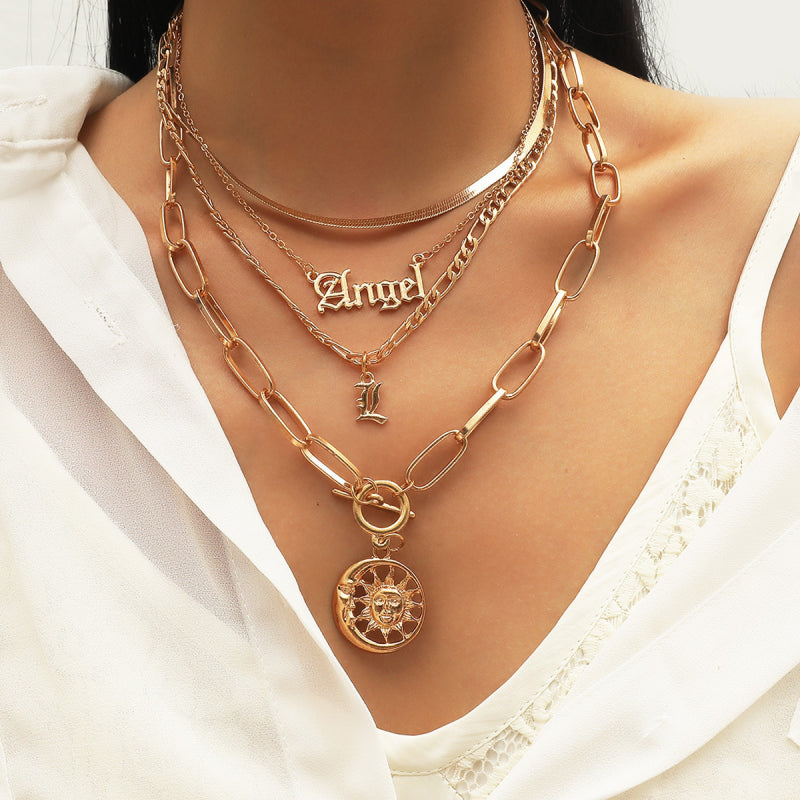 Female Layered Necklaces Women Gold Fashionable Sun Choker