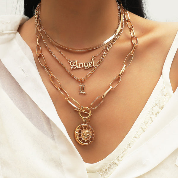 Female Layered Necklaces Women Gold Fashionable Sun Choker