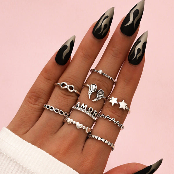 Female Bohemia Rings Woman Design Silver Jewelry Set
