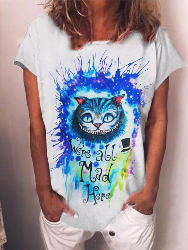 Ladies Painted Cat Print T-Shirt - CHALIER