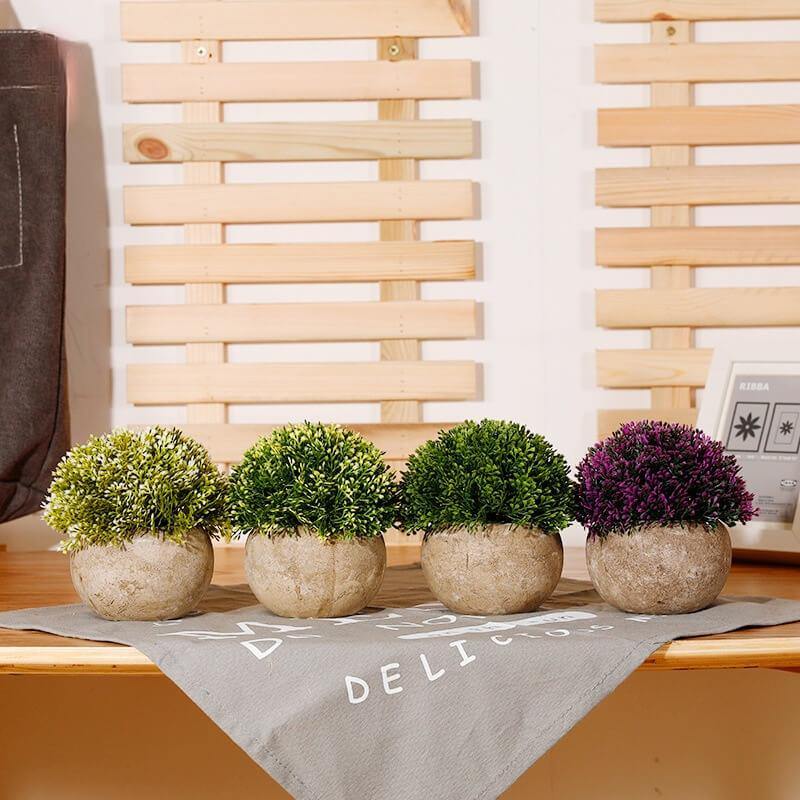 Artificial Plants Potted Artificial Greenery Green Grass Plastic Faux Topiary Shrubs For Home Office Decorations - CHALIER