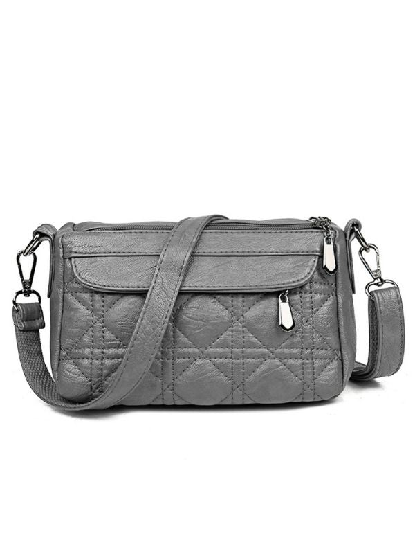 Ladies Double-Layer Large Capacity Diagonal Shoulder Bag Washed Soft Leather Pouch