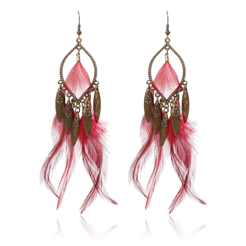 Female Bohemian Earrings Women Feather Drop Earrings