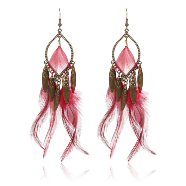 Female Bohemian Earrings Women Feather Drop Earrings