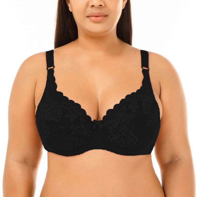 Women Plus Size Bra Push Up Floral Lace Full Coverage Comfort Bra - CHALIER