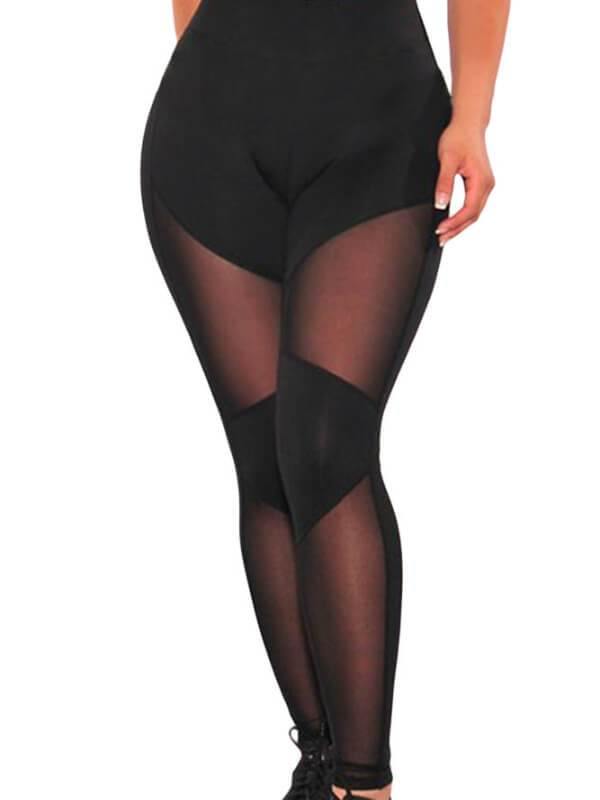 Chalier Black Sheer Mesh Gym Yoga Stretch Leggings - CHALIER