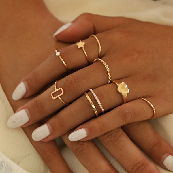 Female Hot Rings Woman Design Simple Gold Jewelry Set