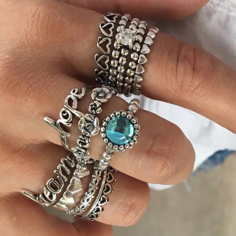 Female Design Hot Bohemia Rings Silver Jewelry Set