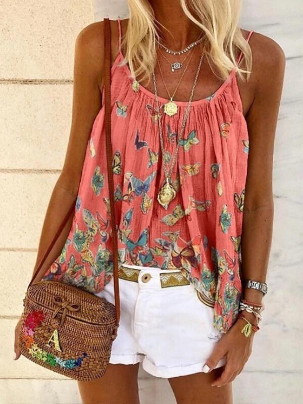 Women Butterfly Print Sleeveless Tank - CHALIER