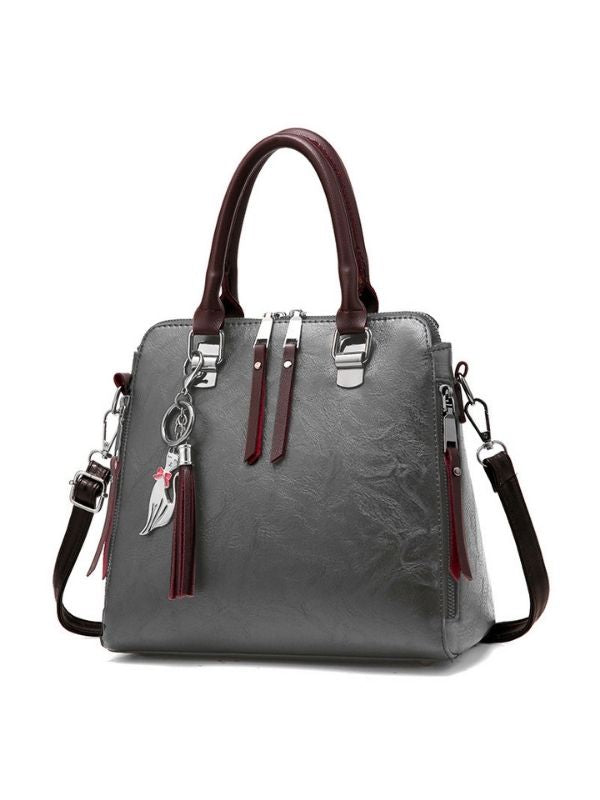 Women Vintage Leather Tassel Handbag Crossbody Shoulder Bag