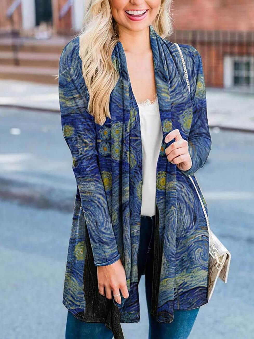 Women's Van Gogh's Starry Sky Printing Coat - CHALIER