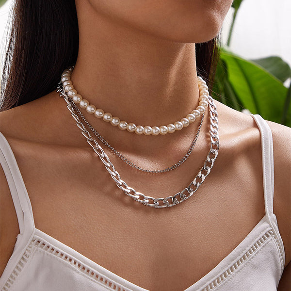 Female Layered Necklaces Women Pearl Design Choker Jewelry