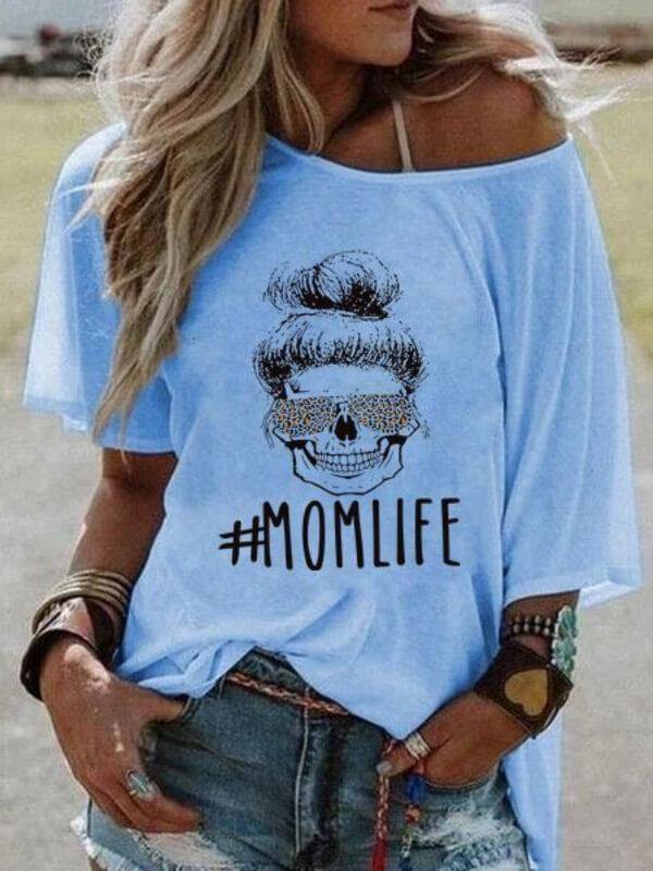Ladies Letter Printed Round Neck Short Sleeve T-Shirt - CHALIER