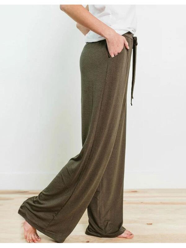 Women Comfy Pajama Pants Casual Stretch Pant Drawstring Palazzo Lounge Pants Wide Leg - CHALIER