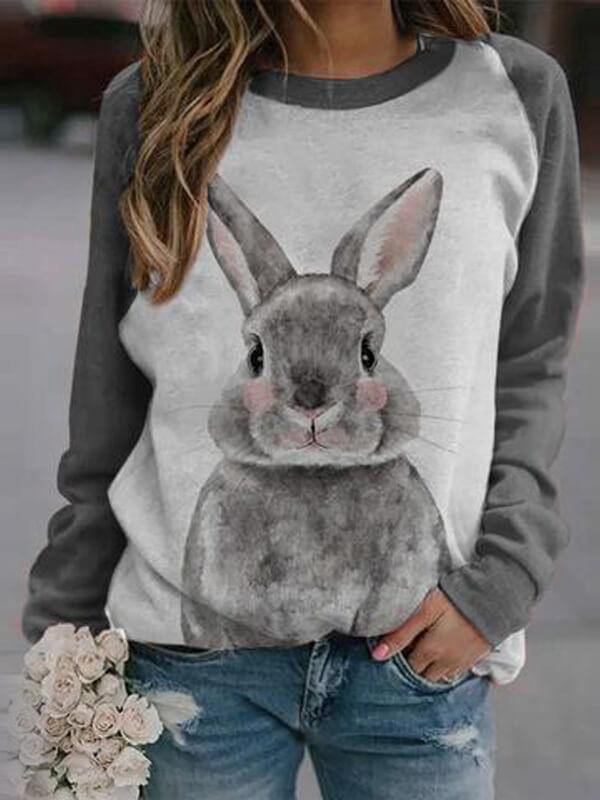 Women's Shy Bunny Print Sweatshirt - CHALIER