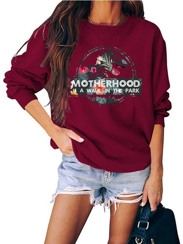 Women's Dinosaur Printed Casual Round Neck Sweatshirt - CHALIER