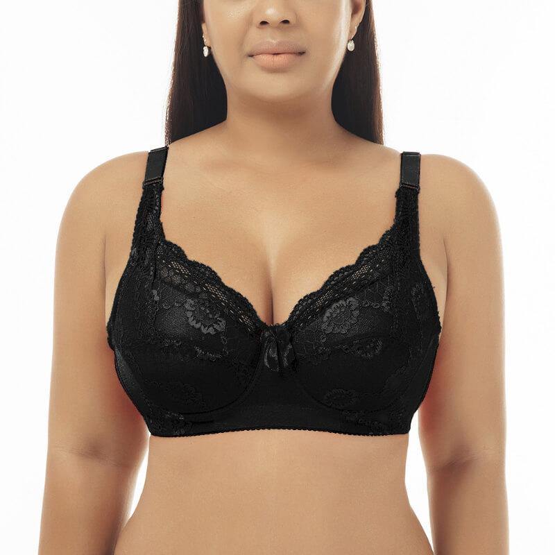 Women's Plus Size Lace Foral Full Coverage Underwire Push Up Bra - CHALIER
