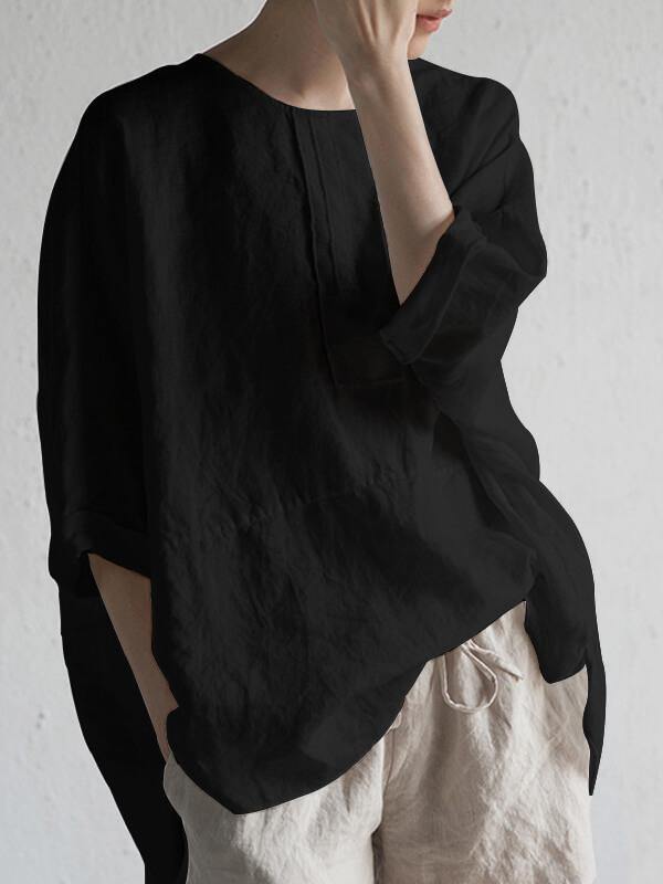 Summer Casual Cotton Linen Plain Top - CHALIER