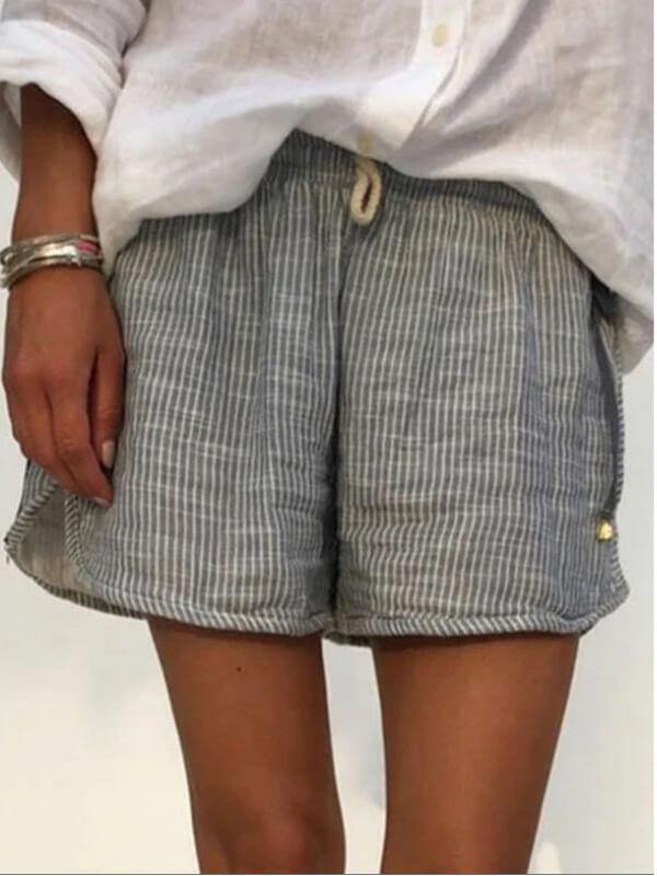 Women Casual Cotton-Blend Striped Printed Shorts - CHALIER