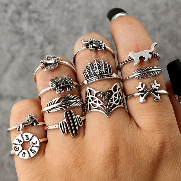 Female Bohemia Design Hot Rings Silver Fashionable Jewelry Set