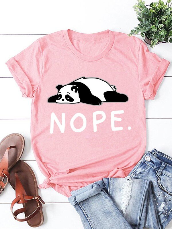 Women Panda Printed Short Sleeve T-Shirt
