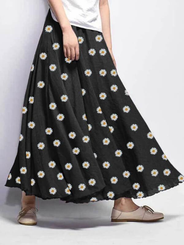 Chalier Natural Daisy Floral Print Chrysanthemum Skirt - CHALIER