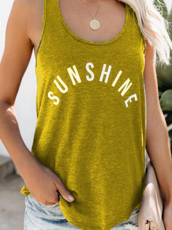 Ladies Crew Neck Letter Print Tank Top T-shirt - CHALIER