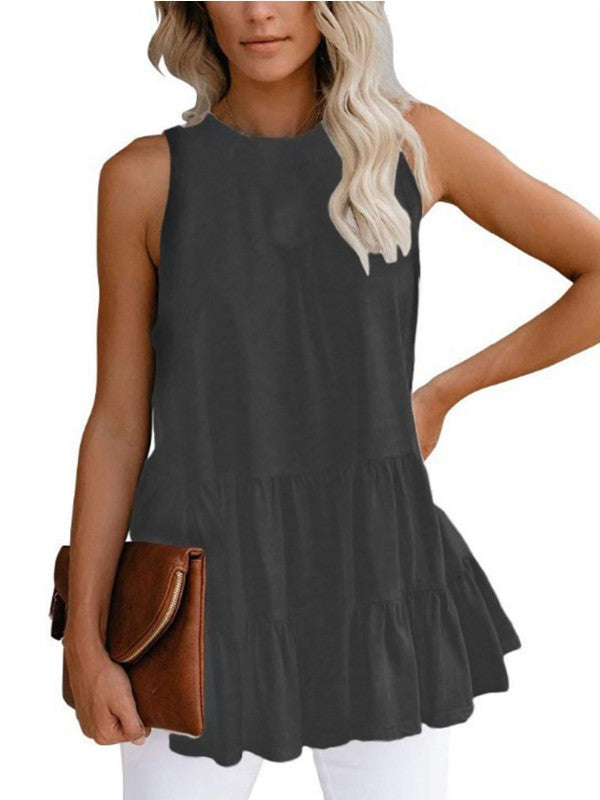 Women Solid Ruffle Hem Tank Top