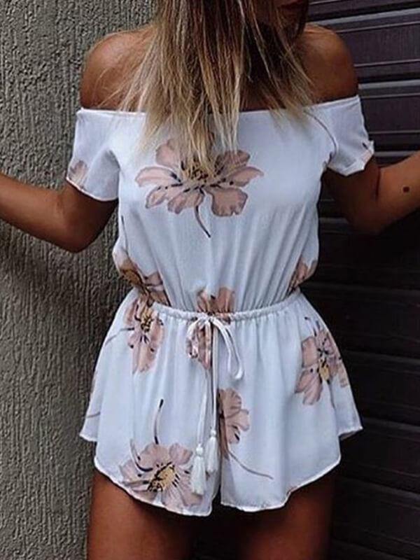 Chalier Floral Shift Cotton-Blend Cold Shoulder One-Pieces - CHALIER