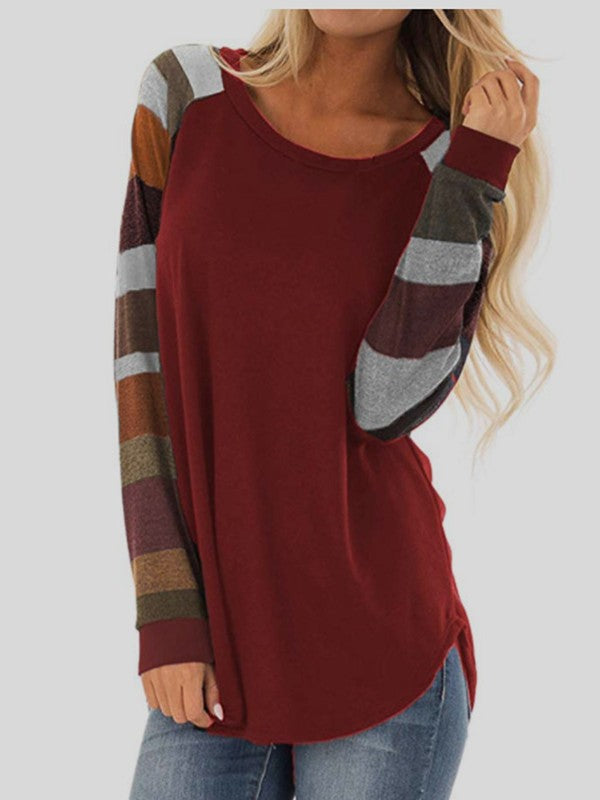 Women Color Block Casual Long Sleeve T-Shirt