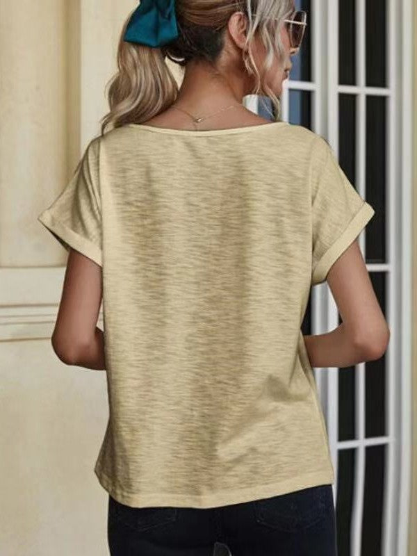 Women Lace V Neck Pullover Short Sleeve T-Shirt