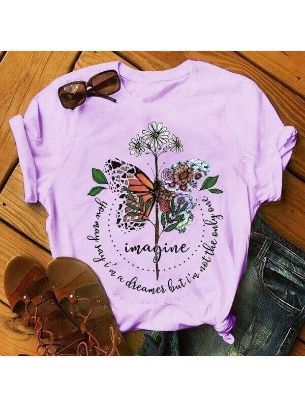 Ladies Print Casual Short Sleeve Modal T-Shirt - CHALIER