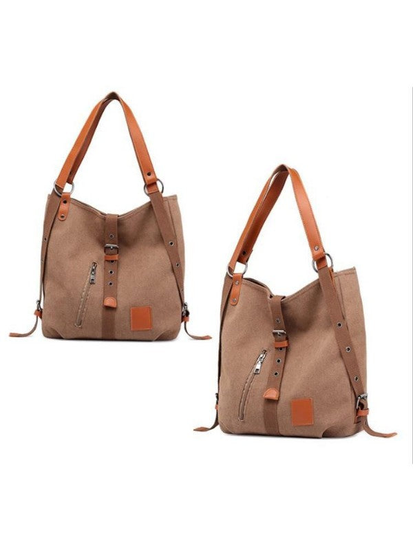 Women's Color Block Canvas Simple Shoulder Messenger Handbag