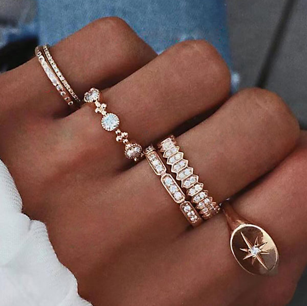 Female Design Gold Rings Woman Hot Stars Jewelry Set