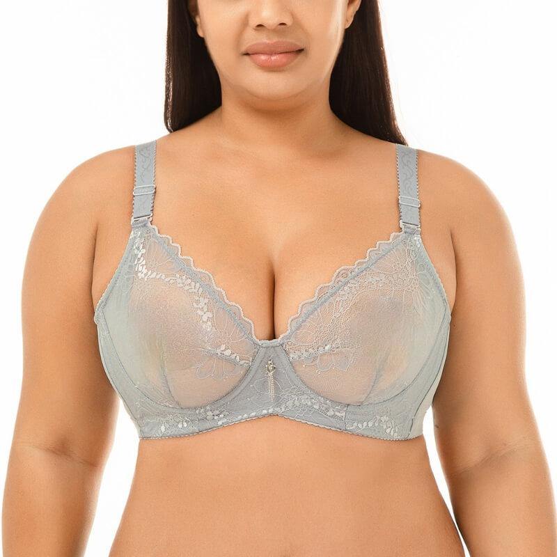Women Lace Plus Size Non-Padded Undeewire Thin Bra - CHALIER
