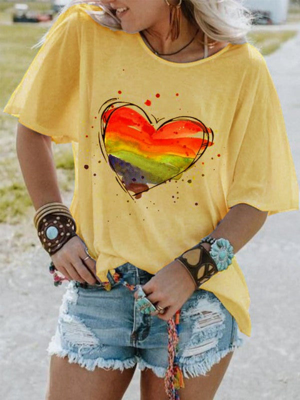 Women Heart Printed Short Sleeve T-Shirt