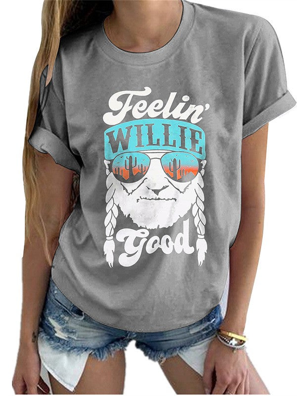 Women Summer Portrait Letter Printed T-shirt