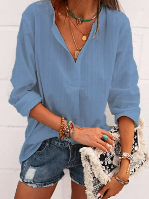 Women Casual Sipmle Solid Long Sleeve Blouse