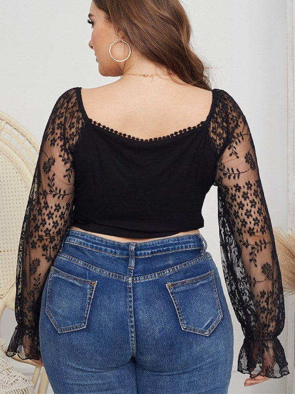 Women's Fashion Top Casual Lace Plus Size Shirt