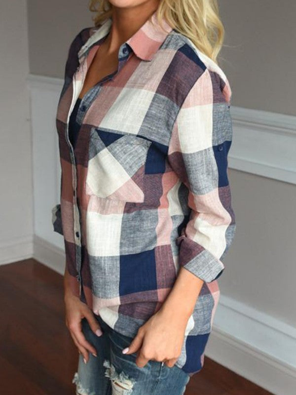 Women Casual Long Sleeve Plaid Shirt