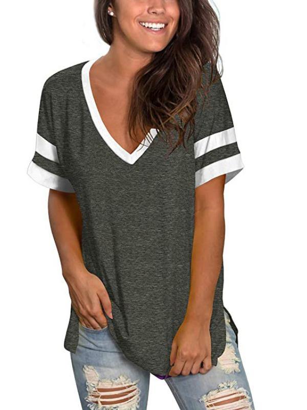 Women Casual Short Sleeve Stripes Shirts & Tops - CHALIER