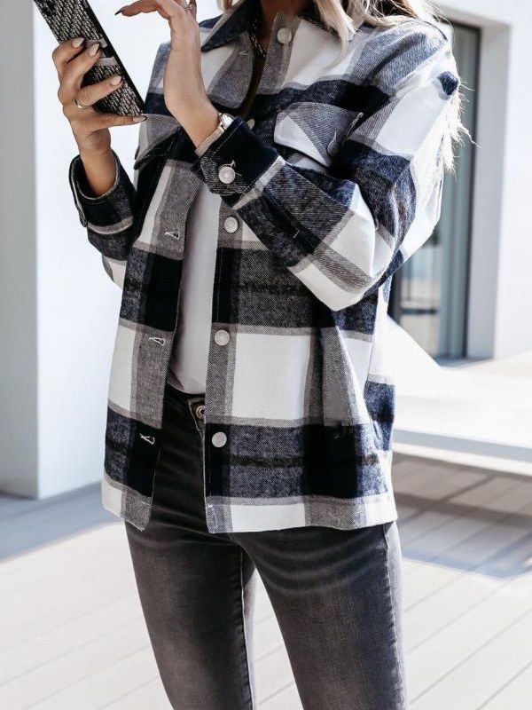 Women's Fashion Outwear Check Pattern Jacket