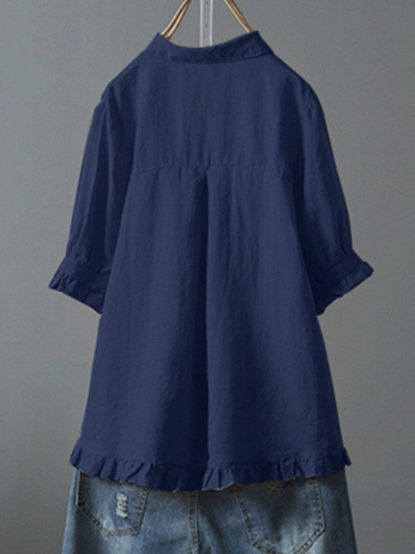 Women Casual Single Breasted Ruffle Blouse