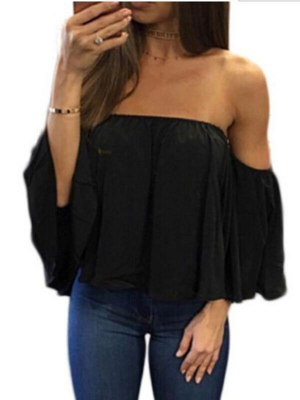 Women Loose Off The Shoulder Long Sleeve Chiffon Shirt - CHALIER